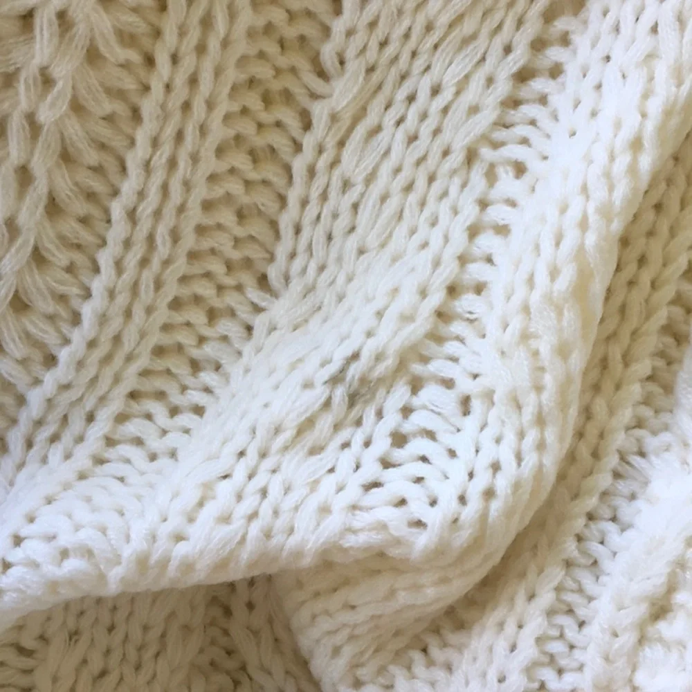 Treasure & Bond Fringe Cable Knit Scarf White NWT